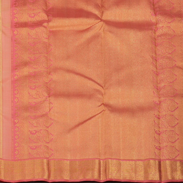 Hayagrivas Handloom Mild Peach Kanjivaram Silk Saree with Pink Border KBE2053A4-1