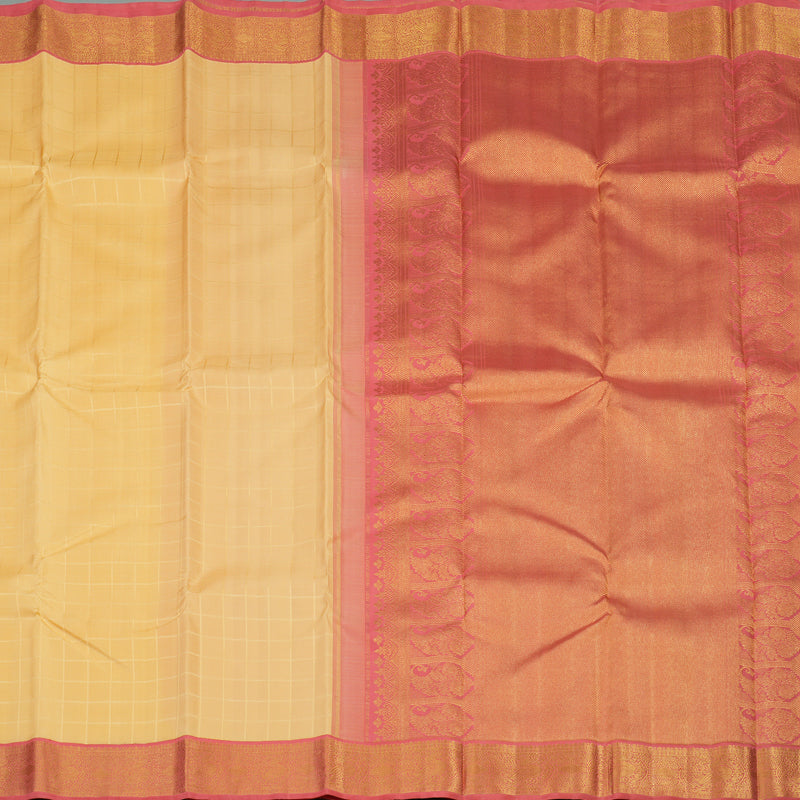 Hayagrivas Handloom Mild Peach Kanjivaram Silk Saree with Pink Border KBE2053A4-1