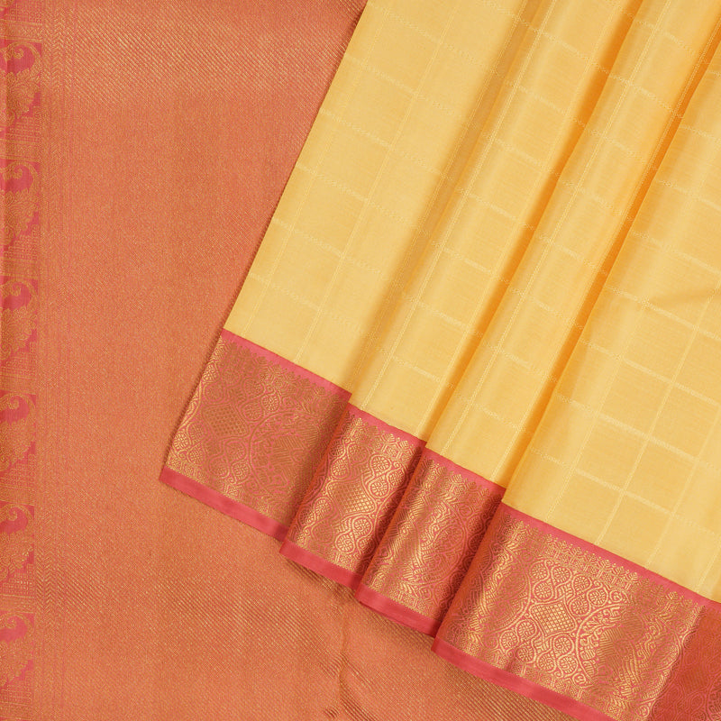 Hayagrivas Handloom Mild Peach Kanjivaram Silk Saree with Pink Border KBE2053A4-1