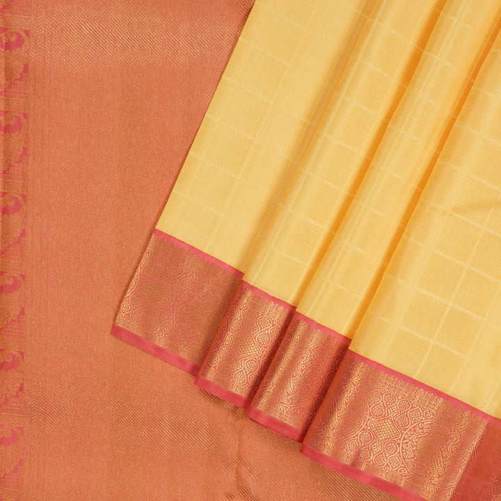 Hayagrivas Handloom Mild Peach Kanjivaram Silk Saree with Pink Border KBE2053A4-1