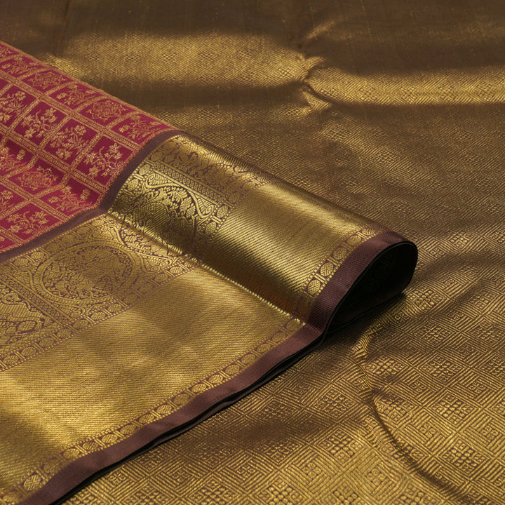 Hayagrivas Handloom Maroon Kanjivaram Silk Saree with Brown Border KBE2053A6-1