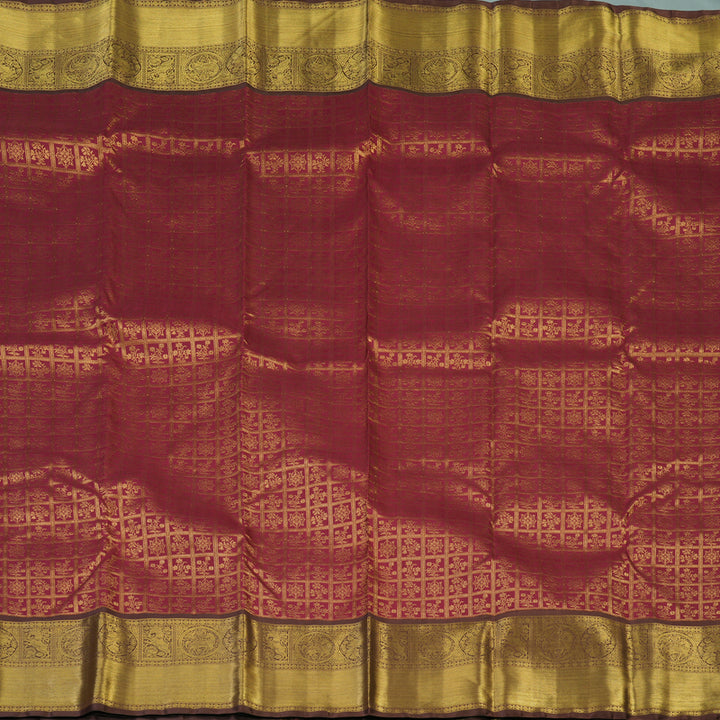 Hayagrivas Handloom Maroon Kanjivaram Silk Saree with Brown Border KBE2053A6-1
