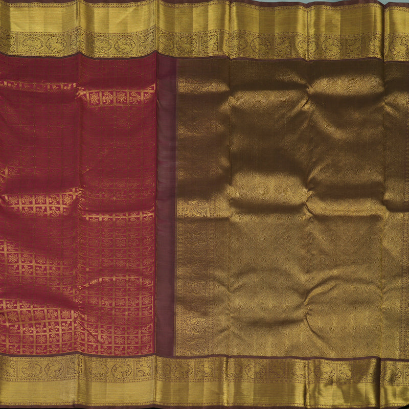 Hayagrivas Handloom Maroon Kanjivaram Silk Saree with Brown Border KBE2053A6-1