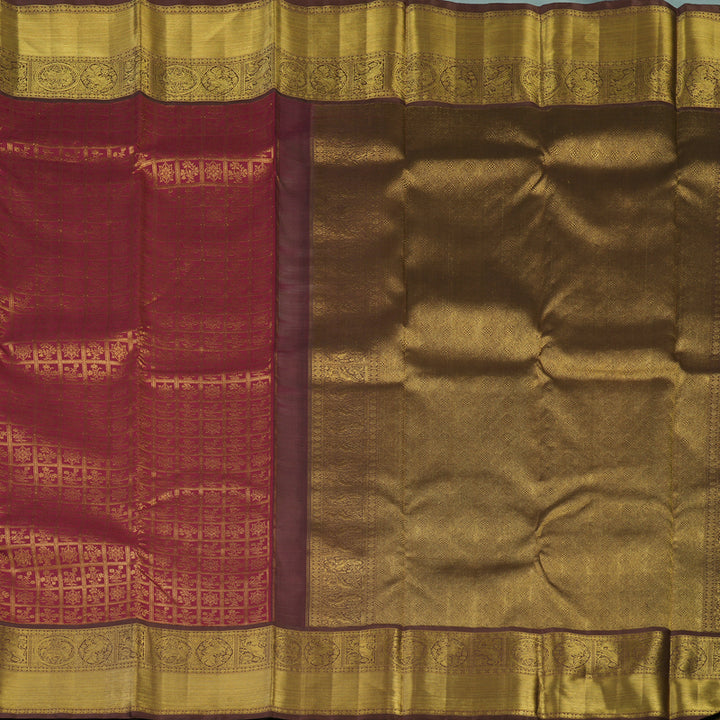 Hayagrivas Handloom Maroon Kanjivaram Silk Saree with Brown Border KBE2053A6-1