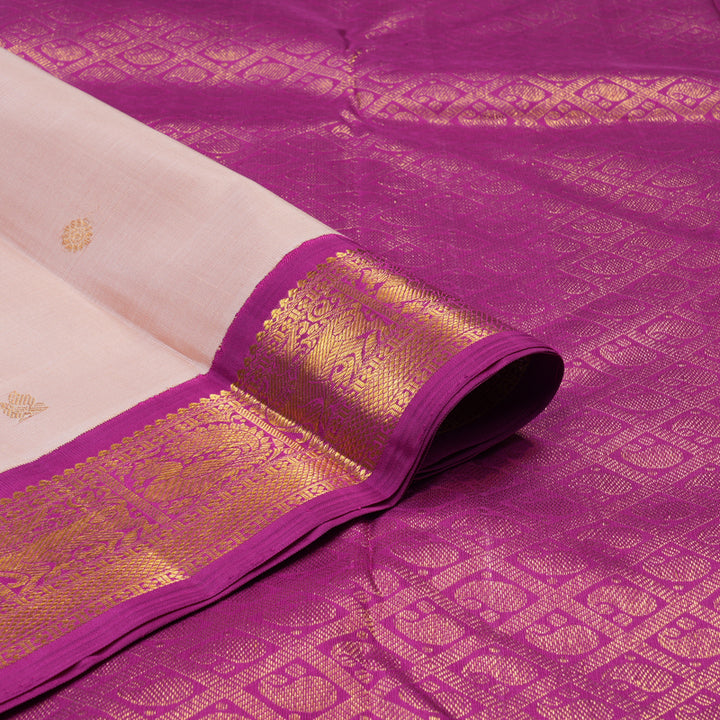 Hayagrivas Handloom Peach Pink Kanjivaram Silk Saree with Purple Border KBE2066A5-1