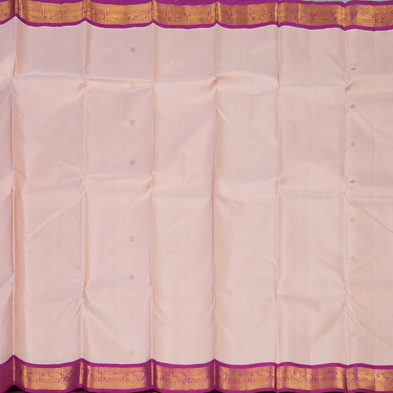 Hayagrivas Handloom Peach Pink Kanjivaram Silk Saree with Purple Border KBE2066A5-1