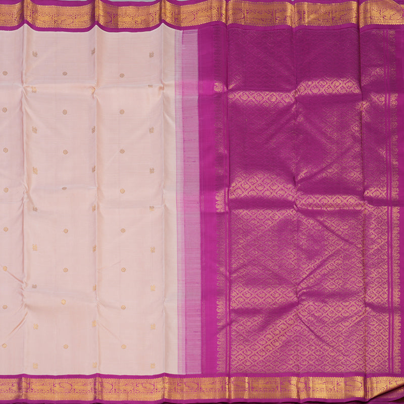 Hayagrivas Handloom Peach Pink Kanjivaram Silk Saree with Purple Border KBE2066A5-1