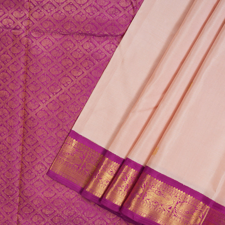 Hayagrivas Handloom Peach Pink Kanjivaram Silk Saree with Purple Border KBE2066A5-1