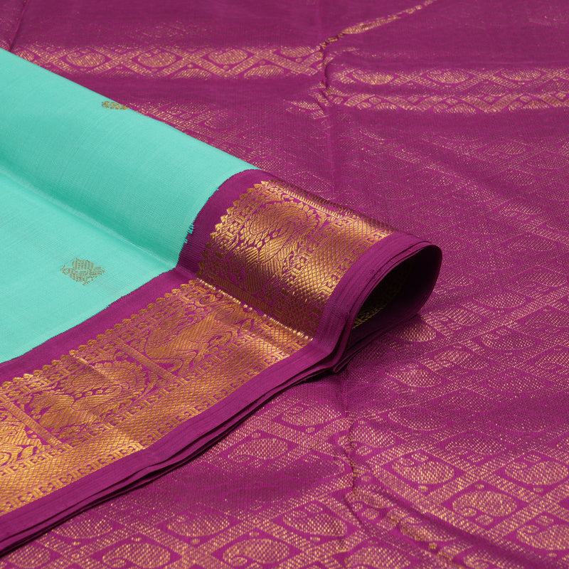 Hayagrivas Handloom Sea Green Kanjivaram Silk Saree with Magenta Border KBE2066A5-2
