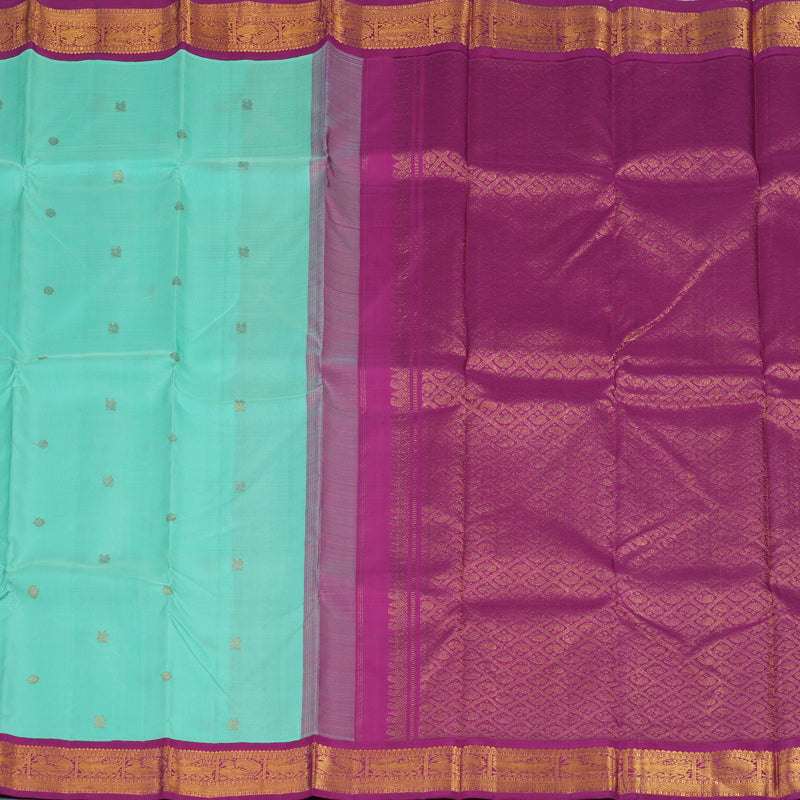 Hayagrivas Handloom Sea Green Kanjivaram Silk Saree with Magenta Border KBE2066A5-2