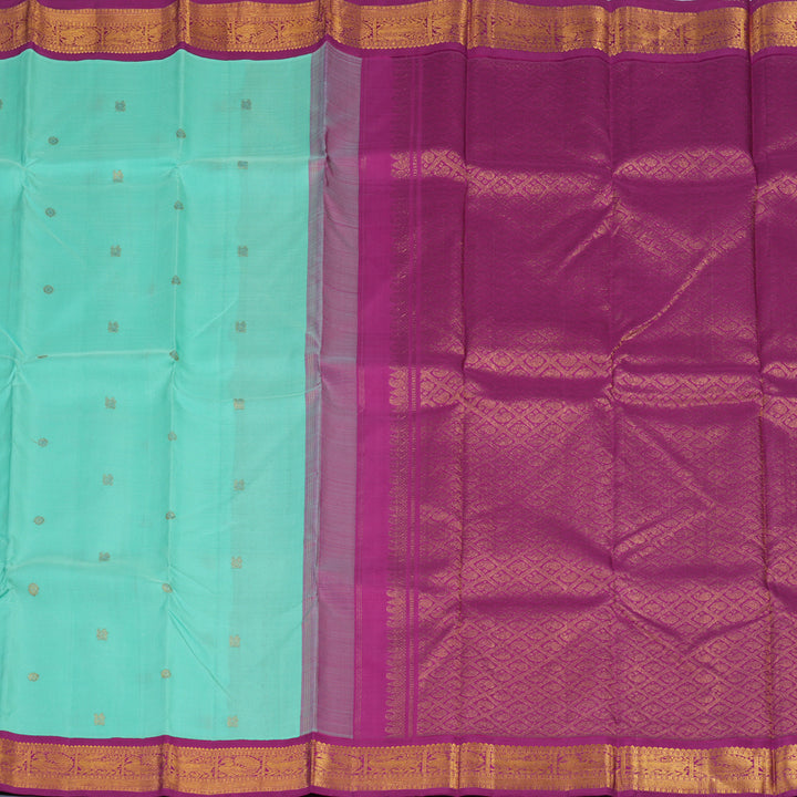 Hayagrivas Handloom Sea Green Kanjivaram Silk Saree with Magenta Border KBE2066A5-2