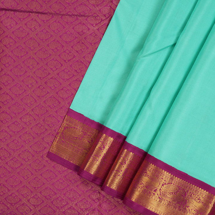 Hayagrivas Handloom Sea Green Kanjivaram Silk Saree with Magenta Border KBE2066A5-2