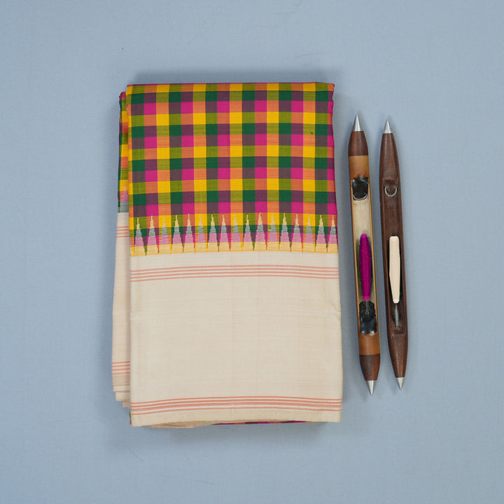 Hayagrivas Handloom Multicolour Checks Kanjivaram Silk Saree with Cream Border KBE2066A6-1