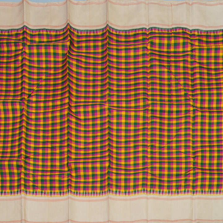 Hayagrivas Handloom Multicolour Checks Kanjivaram Silk Saree with Cream Border KBE2066A6-1