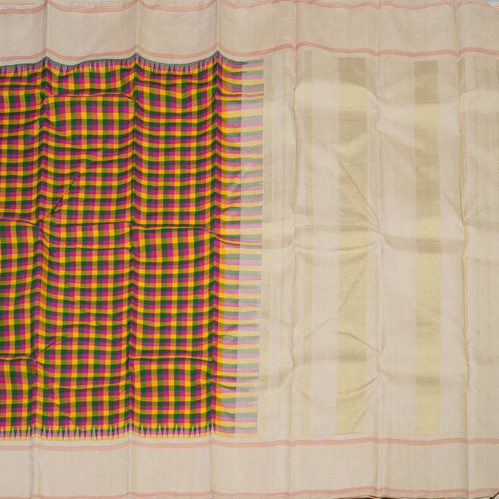 Hayagrivas Handloom Multicolour Checks Kanjivaram Silk Saree with Cream Border KBE2066A6-1