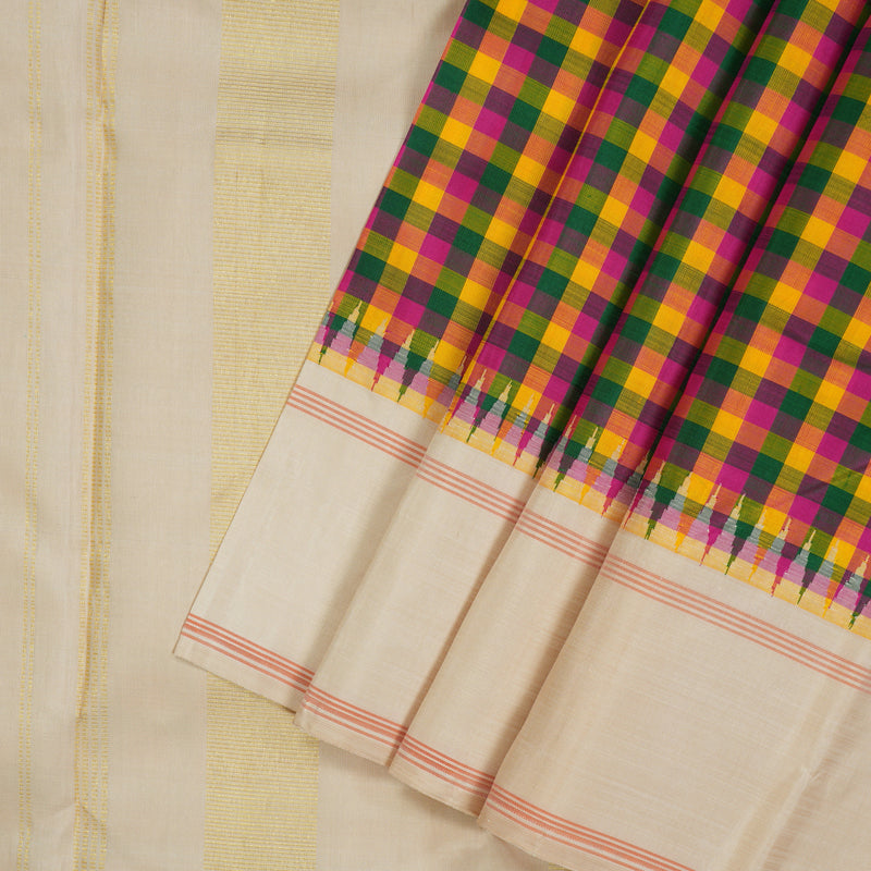 Hayagrivas Handloom Multicolour Checks Kanjivaram Silk Saree with Cream Border KBE2066A6-1