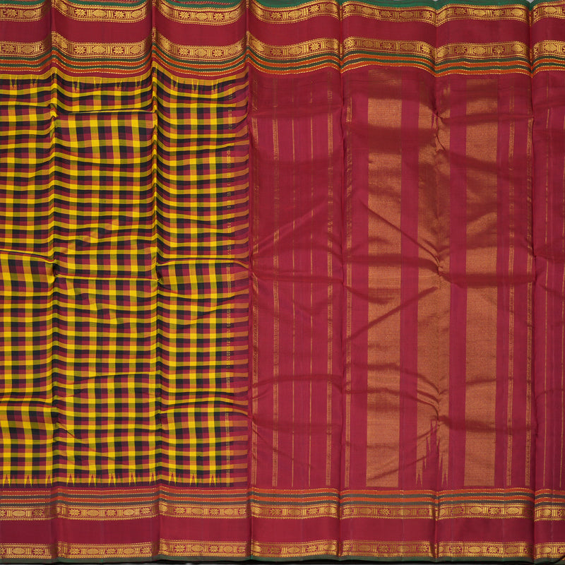 Hayagrivas Handloom Multicolour Checks Kanjivaram Silk Saree with Maroon Border KBE2066A8-1