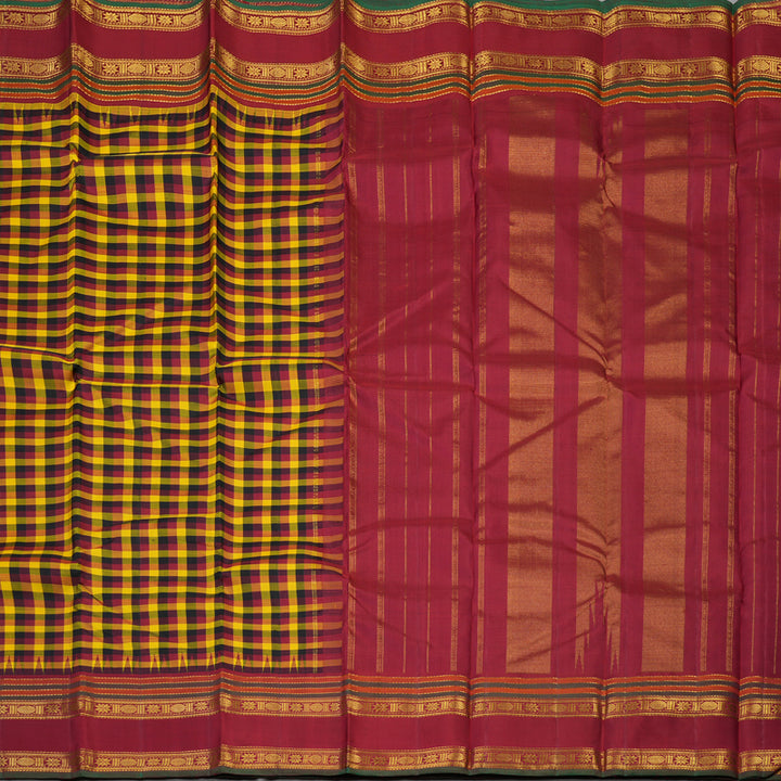 Hayagrivas Handloom Multicolour Checks Kanjivaram Silk Saree with Maroon Border KBE2066A8-1