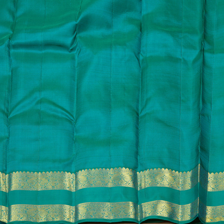 Hayagrivas Orangish Pink Handloom Kanjivaram Silk Saree with Sea Blue Border KBE206D1-1