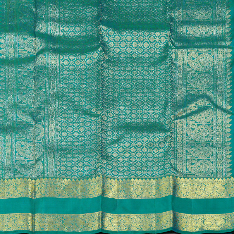 Hayagrivas Orangish Pink Handloom Kanjivaram Silk Saree with Sea Blue Border KBE206D1-1