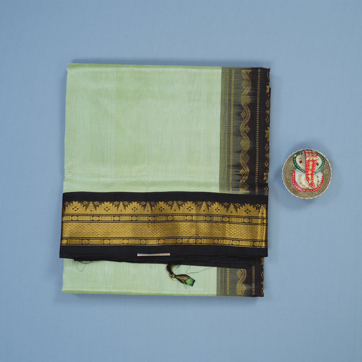 Hayagrivas Pista Green Pure Silk Cotton Saree with Kanchana Brown Border KBE2071A4-4