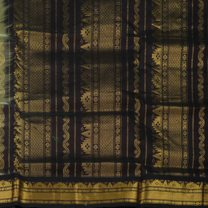 Hayagrivas Pista Green Pure Silk Cotton Saree with Kanchana Brown Border KBE2071A4-4