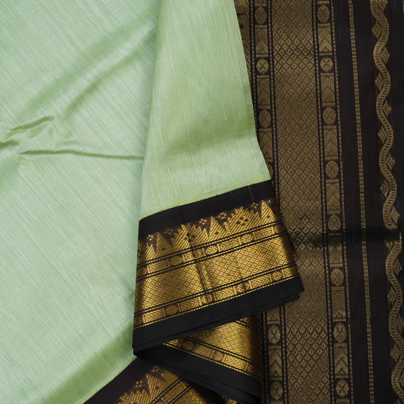 Hayagrivas Pista Green Pure Silk Cotton Saree with Kanchana Brown Border KBE2071A4-4