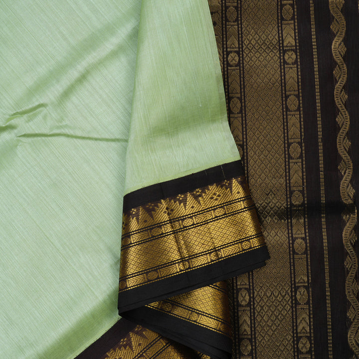 Hayagrivas Pista Green Pure Silk Cotton Saree with Kanchana Brown Border KBE2071A4-4