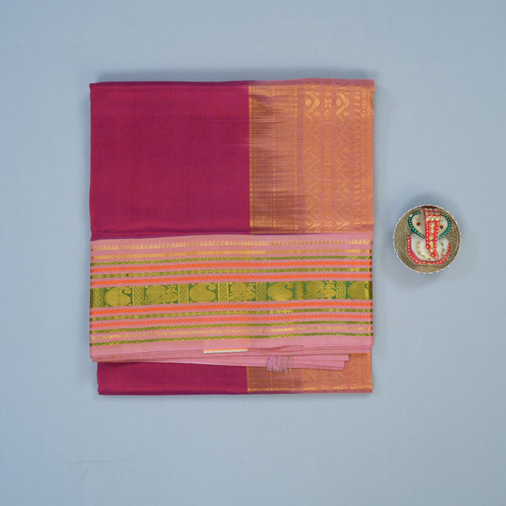 Hayagrivas Dark Pink Pure Silk Cotton Saree with Lotus Pink Border KBE2071A9-10