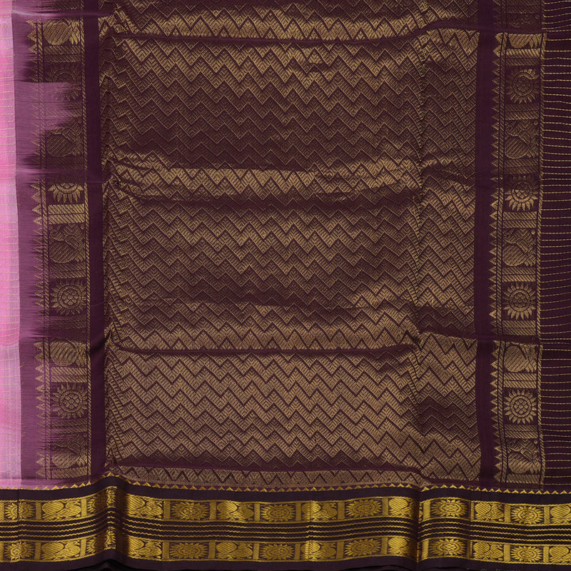 Hayagrivas Rose Pink Pure Silk Cotton Saree with Burgundy Border KBE2072A10-9