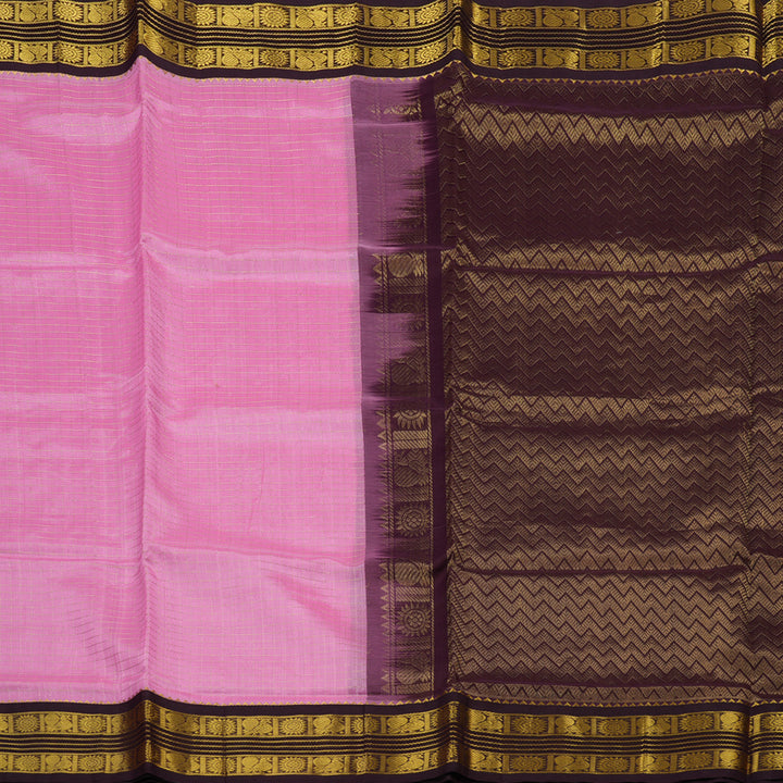 Hayagrivas Rose Pink Pure Silk Cotton Saree with Burgundy Border KBE2072A10-9
