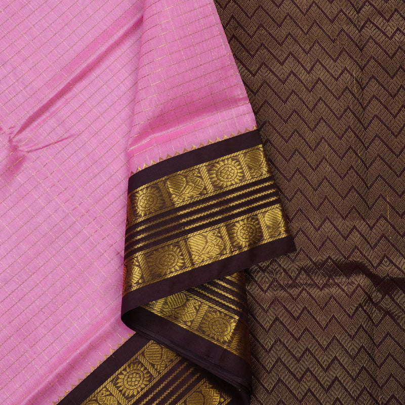 Hayagrivas Rose Pink Pure Silk Cotton Saree with Burgundy Border KBE2072A10-9