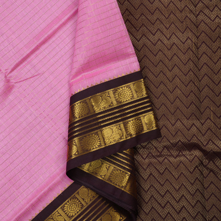 Hayagrivas Rose Pink Pure Silk Cotton Saree with Burgundy Border KBE2072A10-9