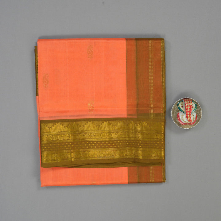 Hayagrivas Bright Peach Pure Silk Cotton Saree KBE2072A7-8