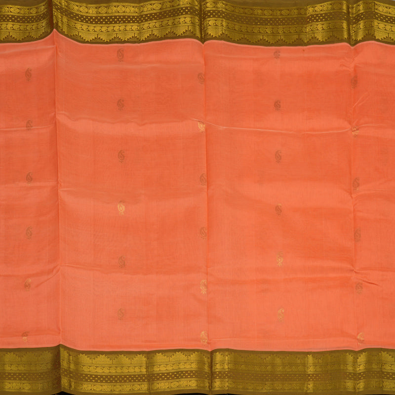 Hayagrivas Bright Peach Pure Silk Cotton Saree KBE2072A7-8