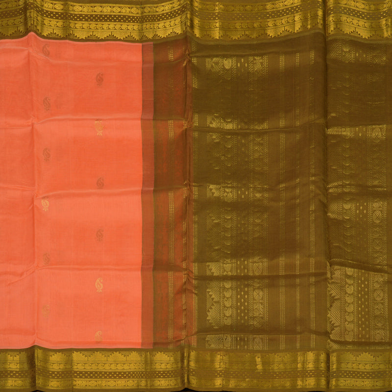 Hayagrivas Bright Peach Pure Silk Cotton Saree KBE2072A7-8