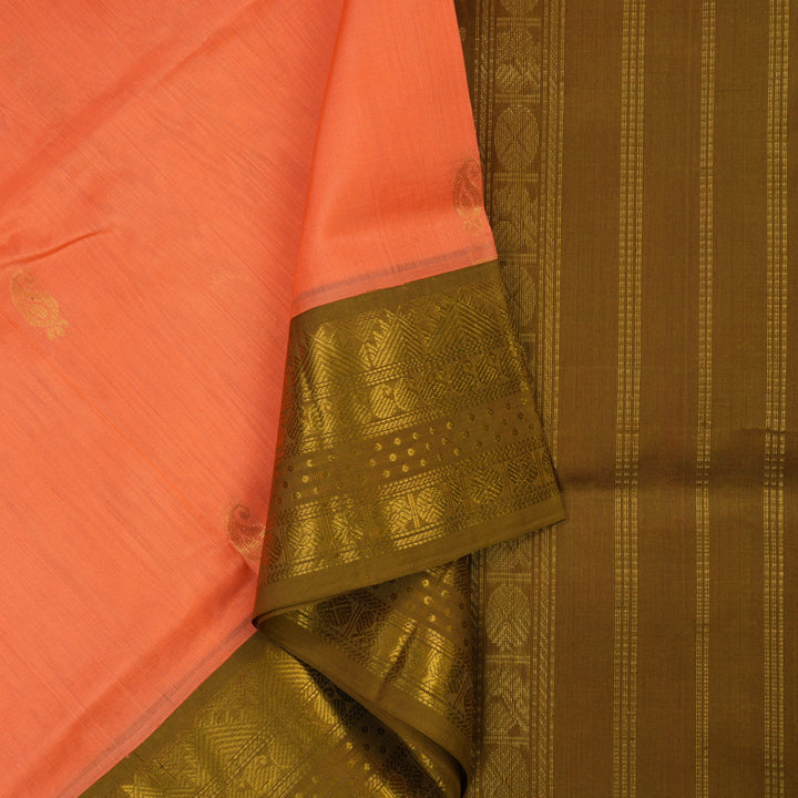 Hayagrivas Bright Peach Pure Silk Cotton Saree KBE2072A7-8