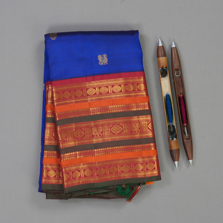 Hayagrivas Handloom MS Blue Kanjivaram Silk Saree with Maroon Border KBE2074A12-1