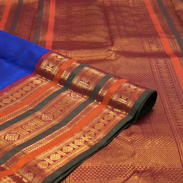 Hayagrivas Handloom MS Blue Kanjivaram Silk Saree with Maroon Border KBE2074A12-1
