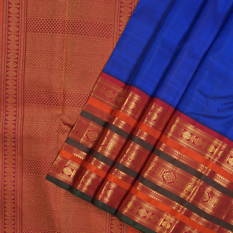 Hayagrivas Handloom MS Blue Kanjivaram Silk Saree with Maroon Border KBE2074A12-1