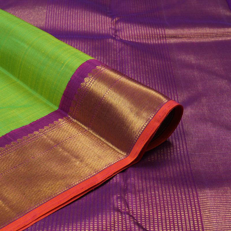 Hayagrivas Handloom Fluorescent Green Kanjivaram Silk Saree with Purple Border KBE2074A15-1