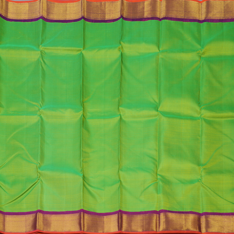 Hayagrivas Handloom Fluorescent Green Kanjivaram Silk Saree with Purple Border KBE2074A15-1