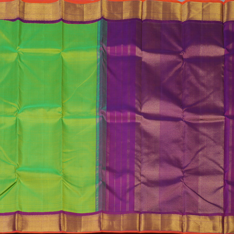 Hayagrivas Handloom Fluorescent Green Kanjivaram Silk Saree with Purple Border KBE2074A15-1