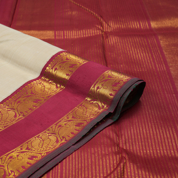 Hayagrivas Handloom Sandal Beige Kanjivaram Silk Saree with Maroon Border KBE2074A26-1