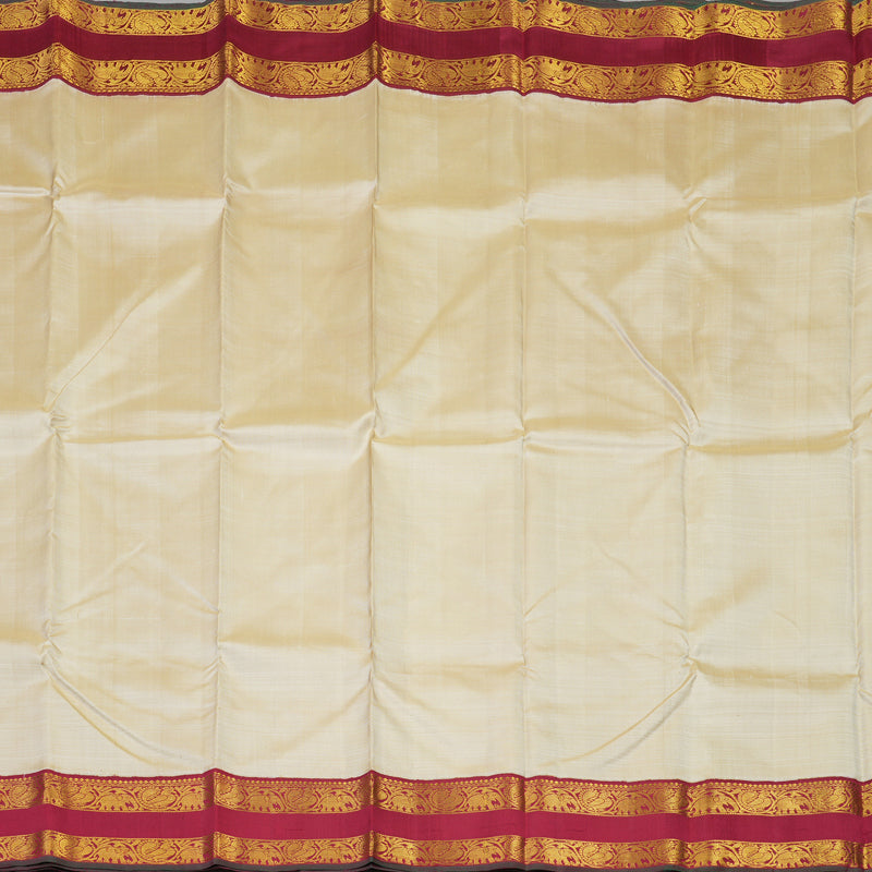 Hayagrivas Handloom Sandal Beige Kanjivaram Silk Saree with Maroon Border KBE2074A26-1
