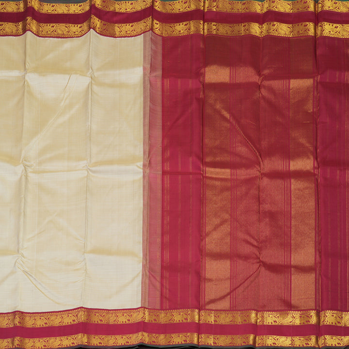 Hayagrivas Handloom Sandal Beige Kanjivaram Silk Saree with Maroon Border KBE2074A26-1