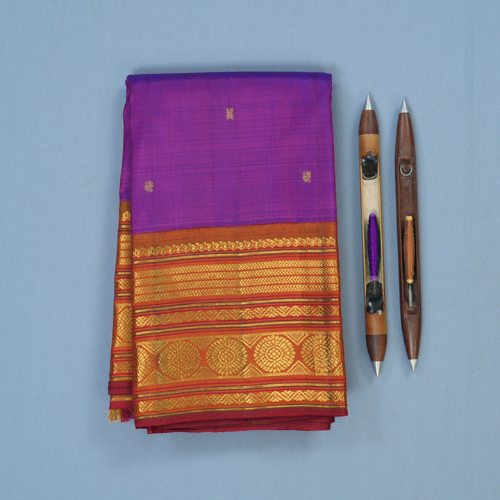 Hayagrivas Handloom Purple Kanjivaram Silk Saree with Rust Orange Border KBE2074A32-1