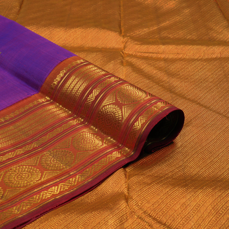 Hayagrivas Handloom Purple Kanjivaram Silk Saree with Rust Orange Border KBE2074A32-1