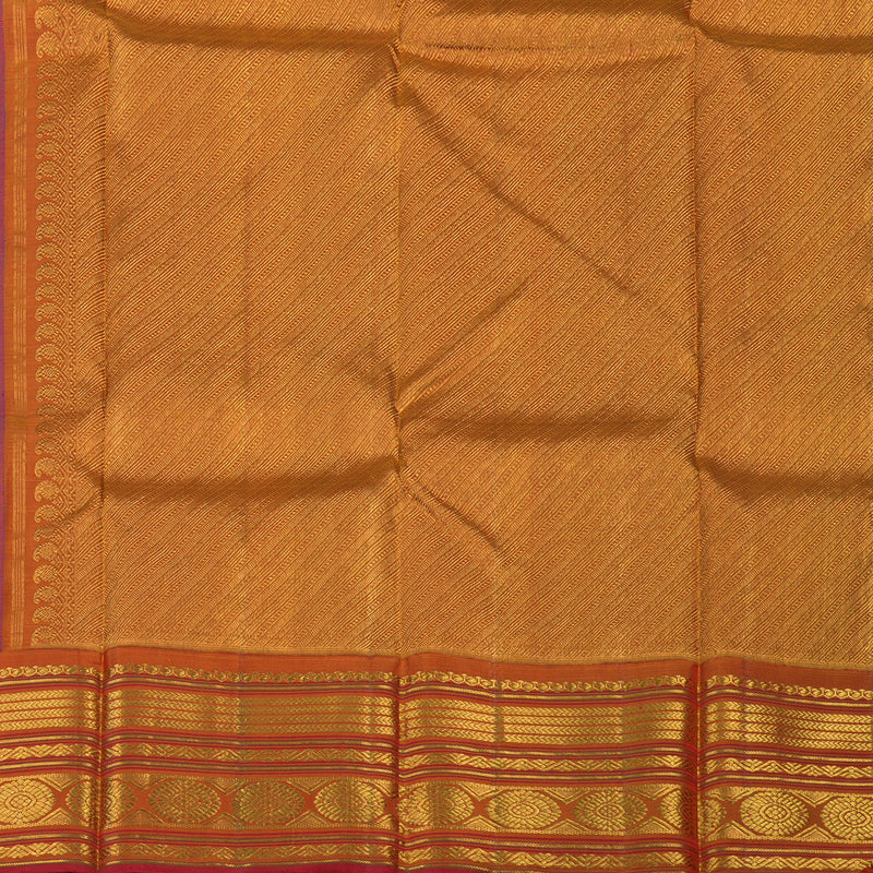 Hayagrivas Handloom Purple Kanjivaram Silk Saree with Rust Orange Border KBE2074A32-1