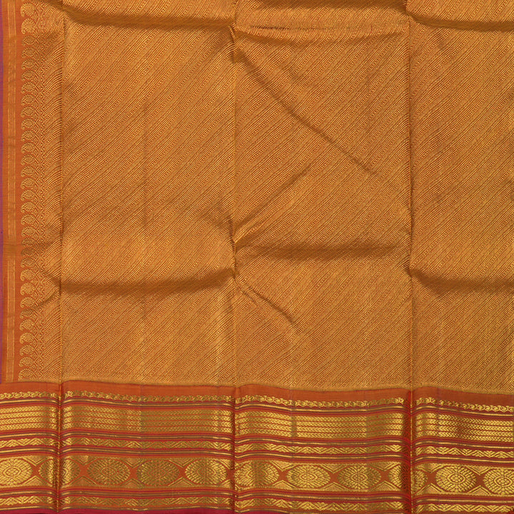 Hayagrivas Handloom Purple Kanjivaram Silk Saree with Rust Orange Border KBE2074A32-1